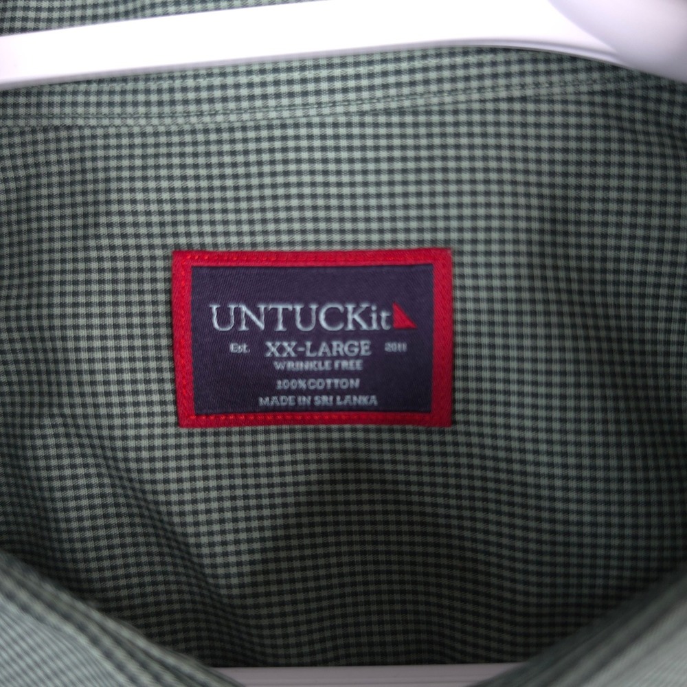 UNTUCKit Marcasin Green Wrinkle Free Gingham Long Sleeve Button Down Shirt XXL - Picture 3 of 10